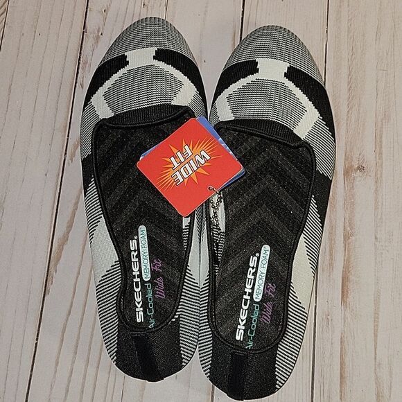 SKECHERS CLEO-SHERLOCK Women’s Slip On WIDE FIT Ballet Flats Black White Sz 7.5 - Picture 5 of 10